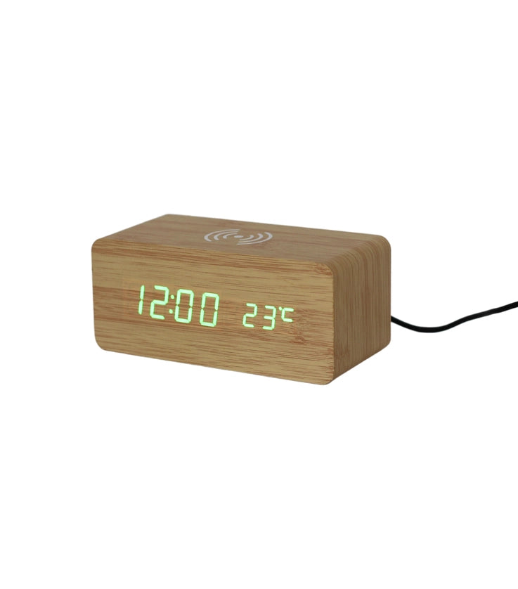 Bamboo Wireless Charger & Digital Clock