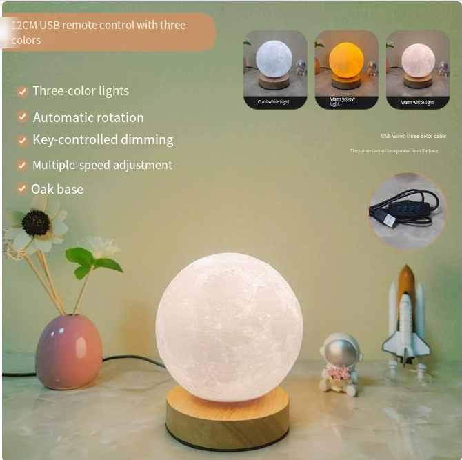 3D Moon Lamp with Wooden Base Night Light