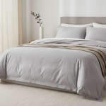 Bamboo cotton blend duvet cover 400 thread count on bed - luxury eco-friendly bedding