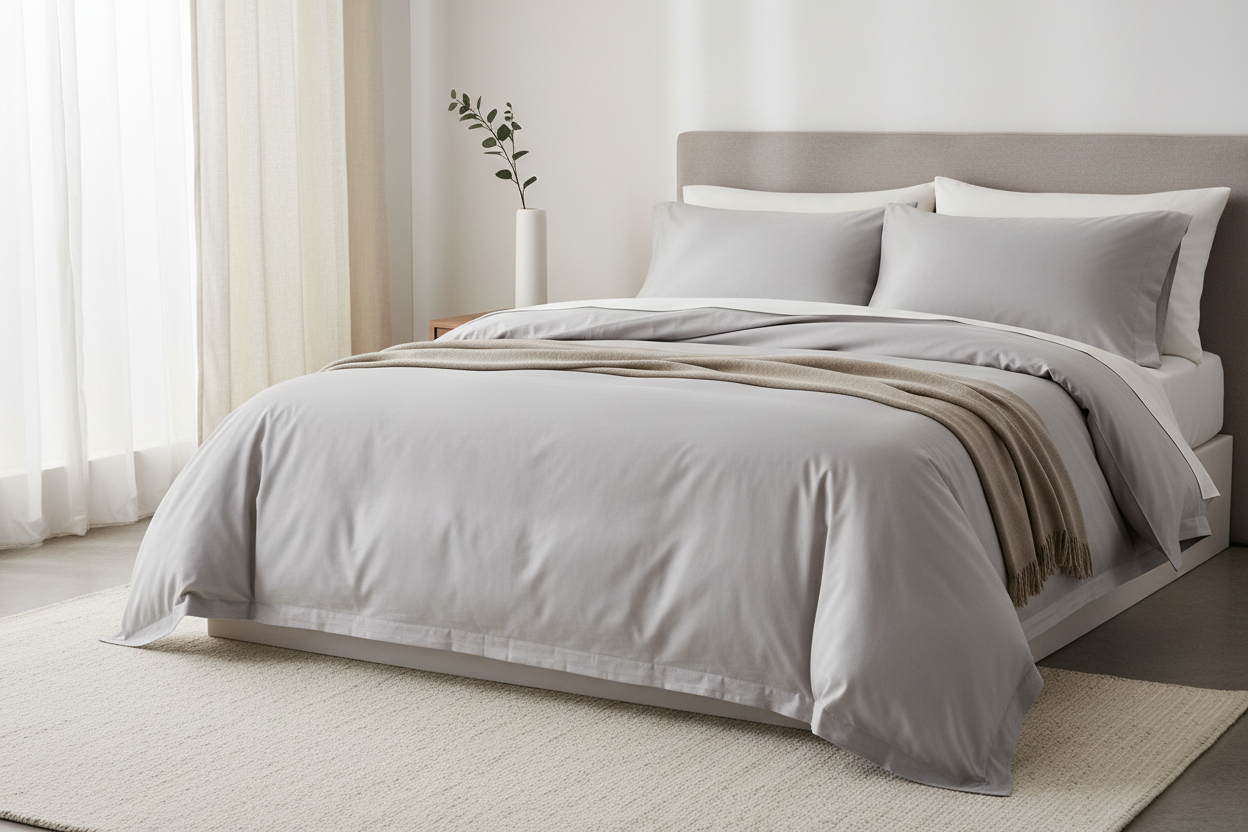 Bamboo cotton blend duvet cover 400 thread count on bed - luxury eco-friendly bedding
