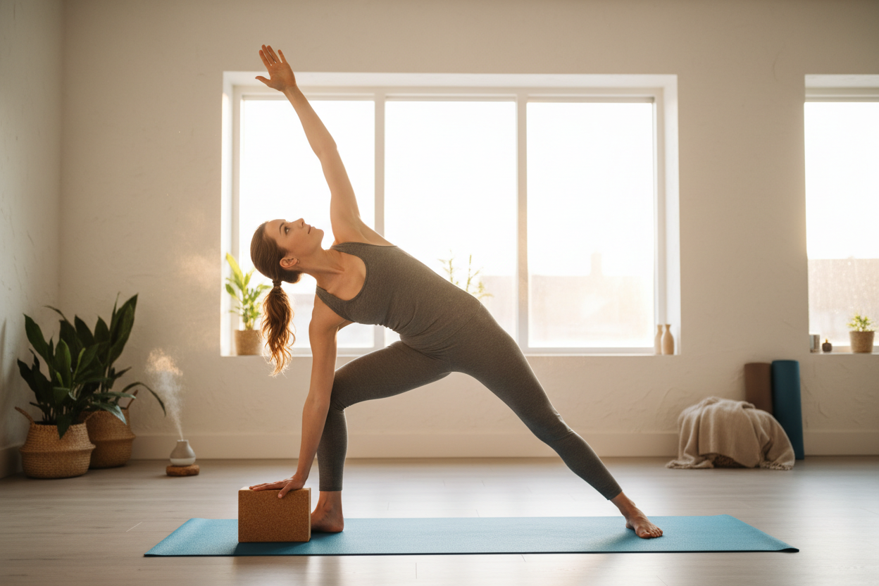 Cork Yoga Block in Use - Yoga Practice Support and Alignment