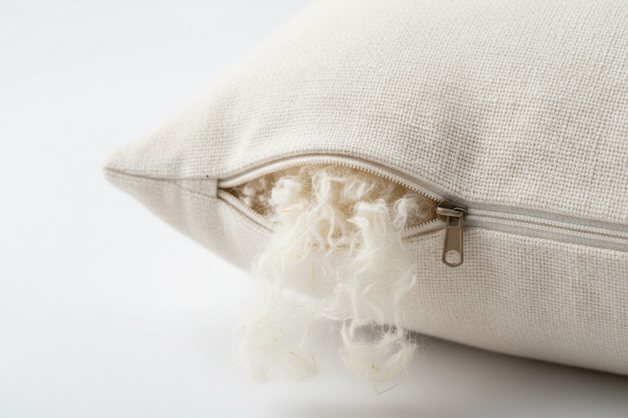 Customizable Kapok Pillow Zipper Detail - Adjustable Loft and Firmness