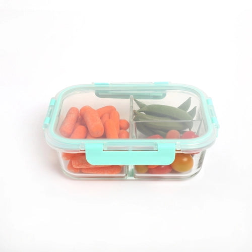 Divided Glass Lunch Container with Plastic Lid