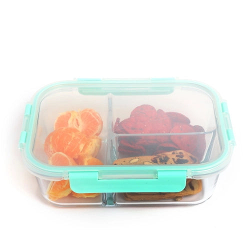 Divided Glass Lunch Container with Plastic Lid