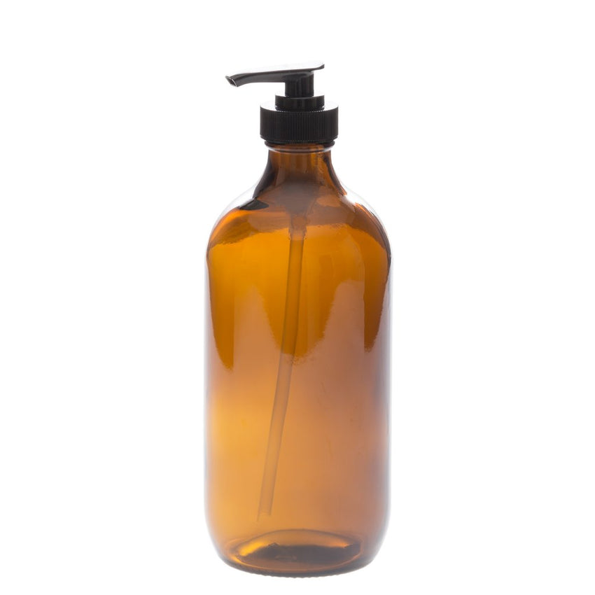 Empty Amber Glass Pump Bottle