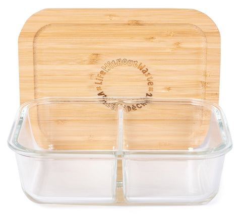 Life Without Waste- Divided Glass Lunch Container with Bamboo Lid